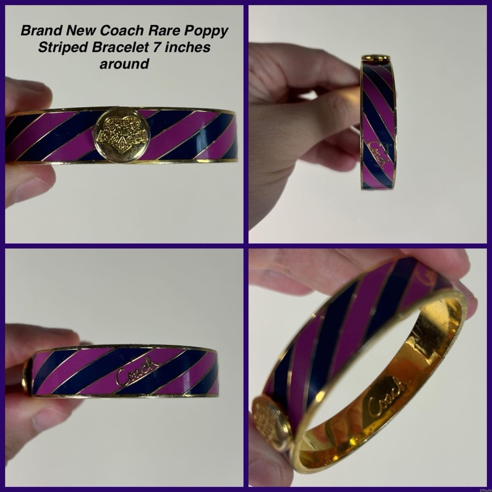 New Coach Poppy RARE Blue/Purple Striped Y2K Vintage Bangle For Small/Med Wrists